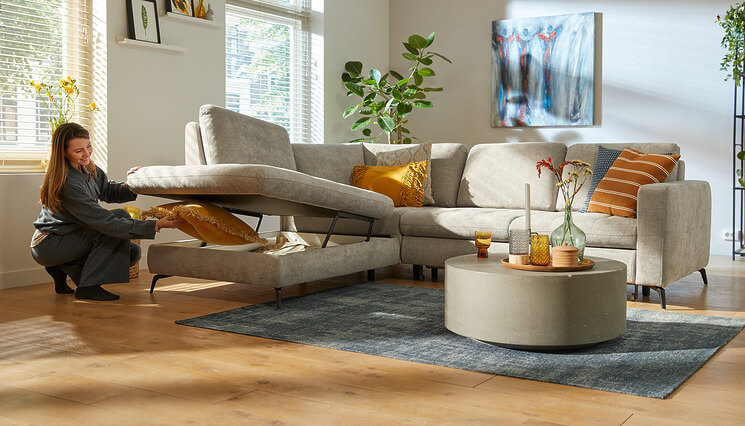 Brandon Hoeksalon Beige Opbergruimte