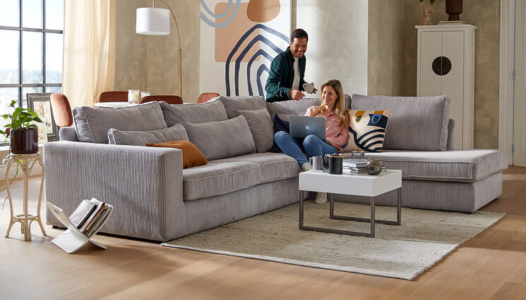 California hoeksalon ribstof grijs Seats and Sofas