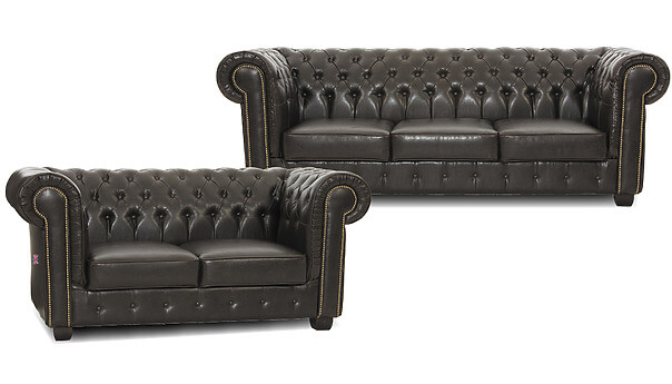 canapés Chesterfield brun foncé, 2 places et 3 places
