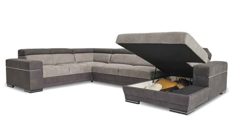 Harlem Canapé U gris avec espace de rangement